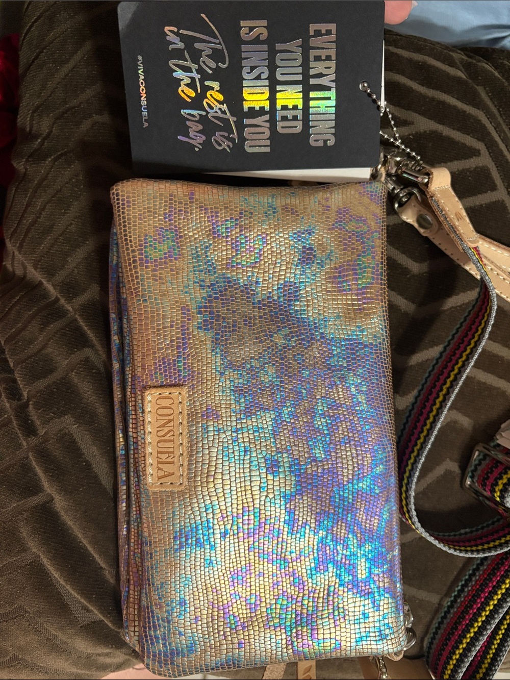 Consuela Iridescent Lizard-Embossed Wristlet - Gold with Blue & Purple Shimmer